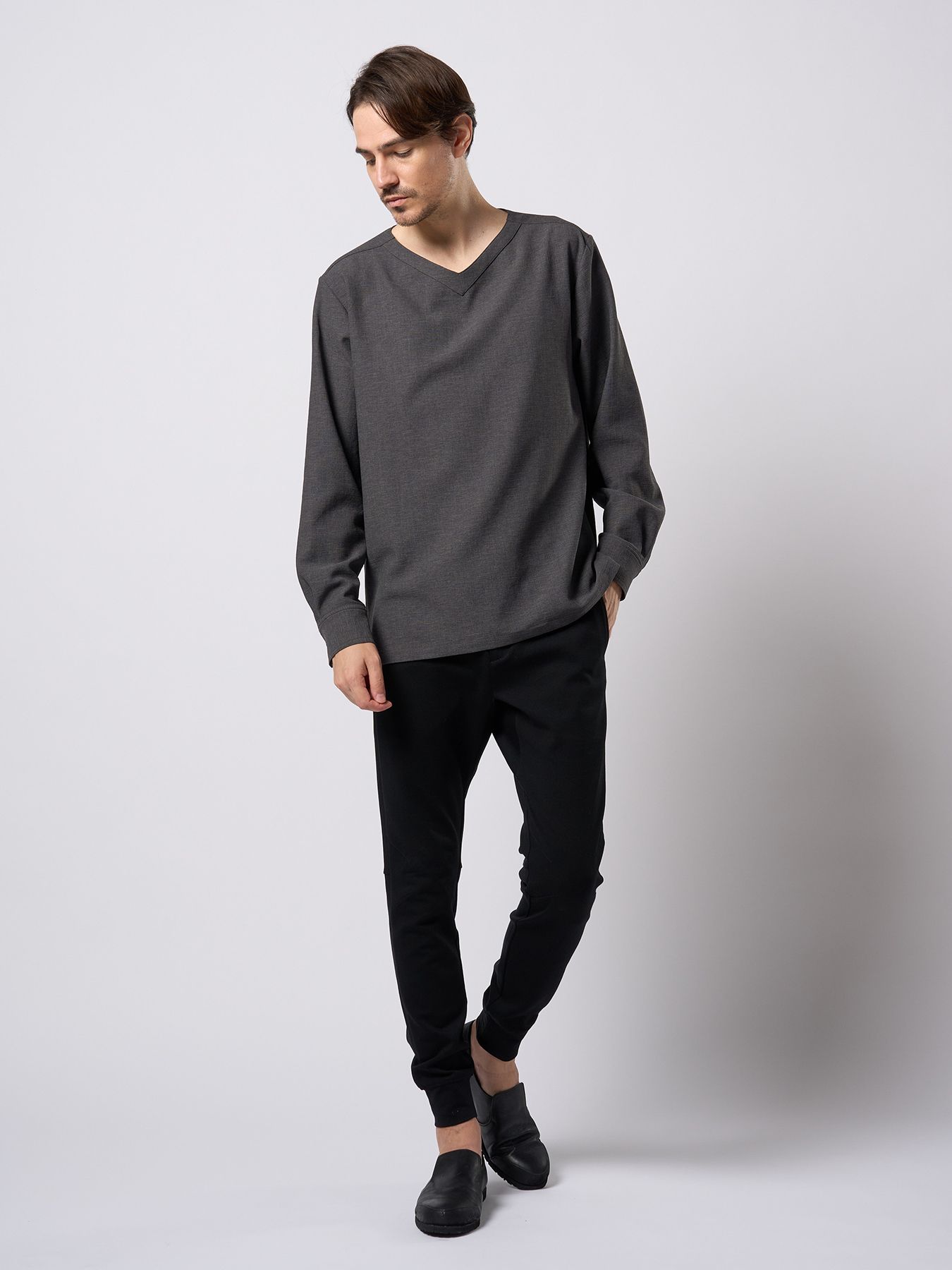 【予約品 9月23日(火) 締切】boat V-neck pullover shirt / ボートVネック プルオーバーシャツ / チャコール