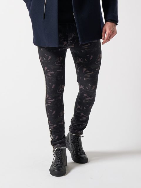 【予約品】 hem zip seam pants / スリムパンツ / ブラック・カモ