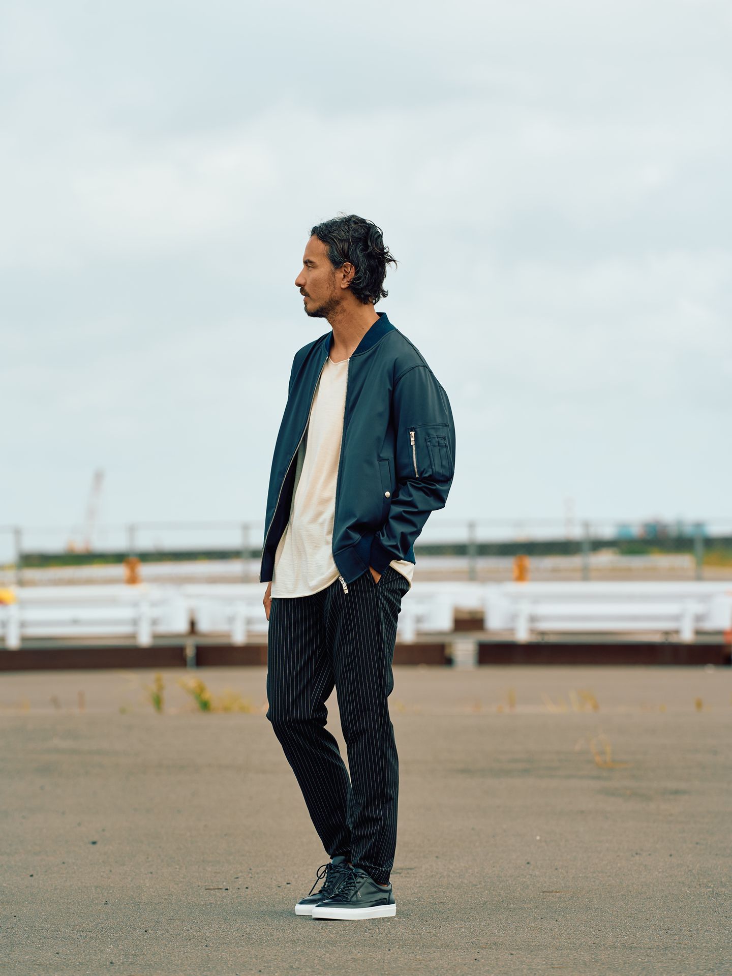 【予約品9月19日 10時締め】 slim easy slacks  / スリムスラックス / ストライプブラック