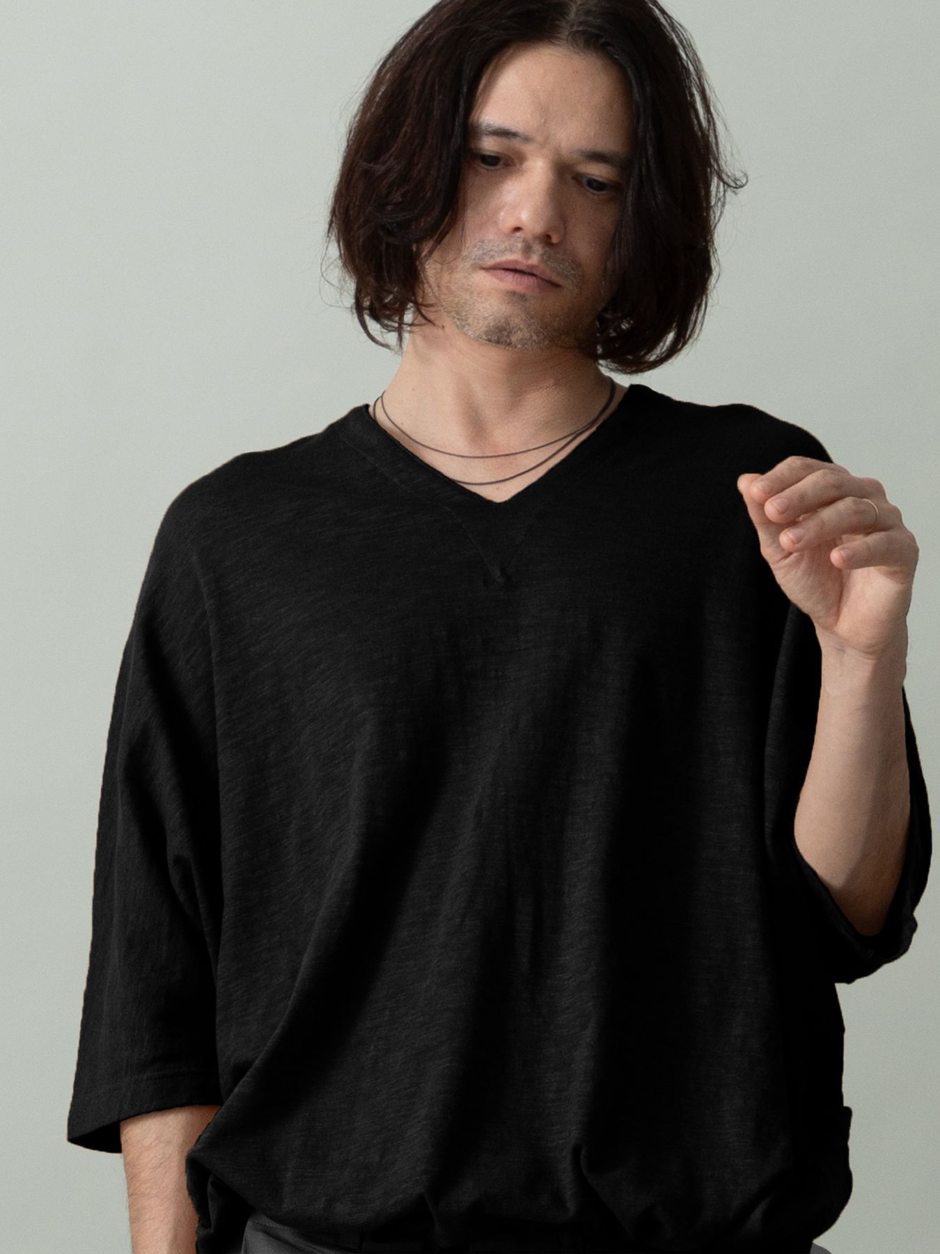 【予約品 2月1日(日) 締切】KITE V-NECK / Vネック ニットT / ブラック