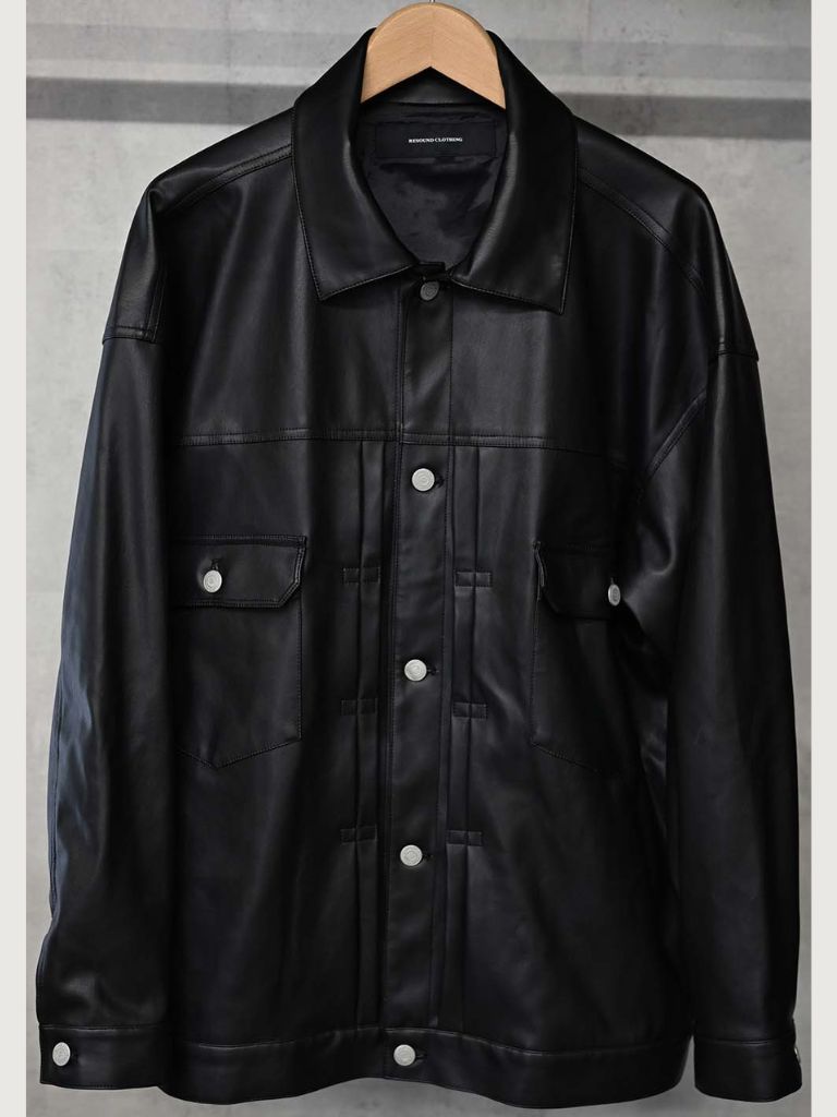 《予約9月1日18時締め》 LEATHER OVER 2ND G  / エコレザーGジャン / ブラック