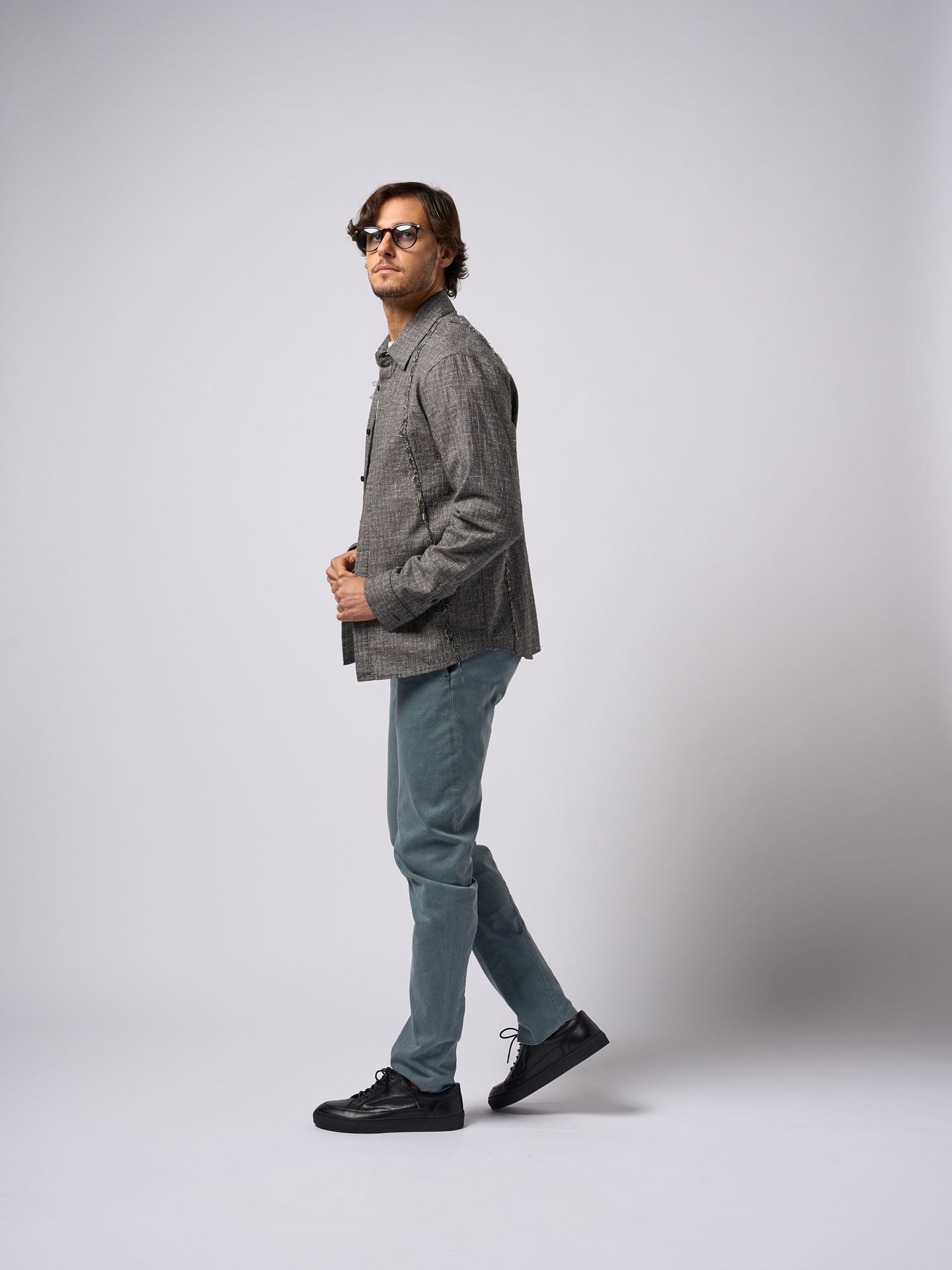 【予約品9月19日 10時締め】 switching texture shirt / シャツ / ブラック
