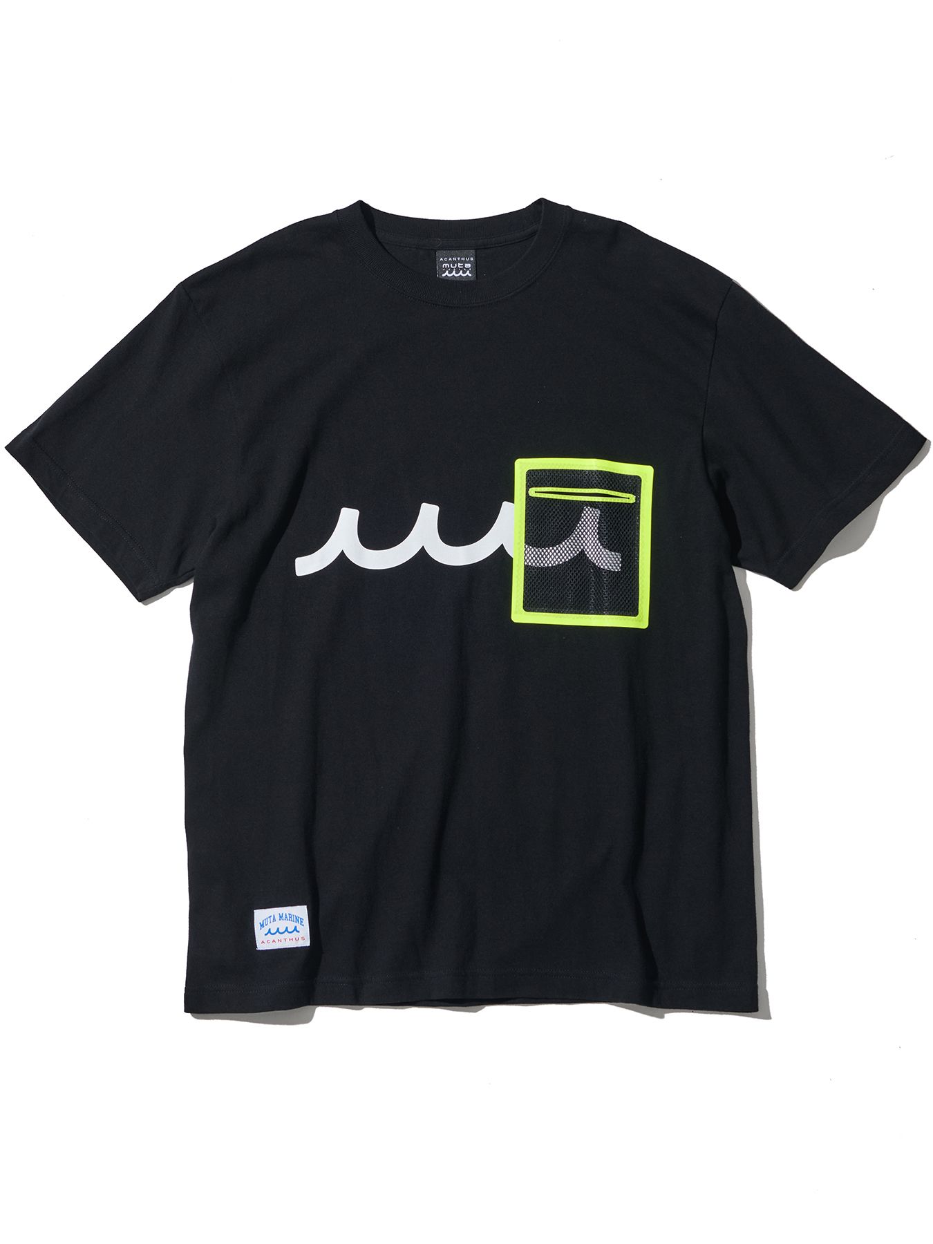 【予約品 10月9日(木) 締切】muta  Mesh Trimming Pocket Tee / Tシャツ / ブラック×イエロー【Acanthus × muta MARINE】