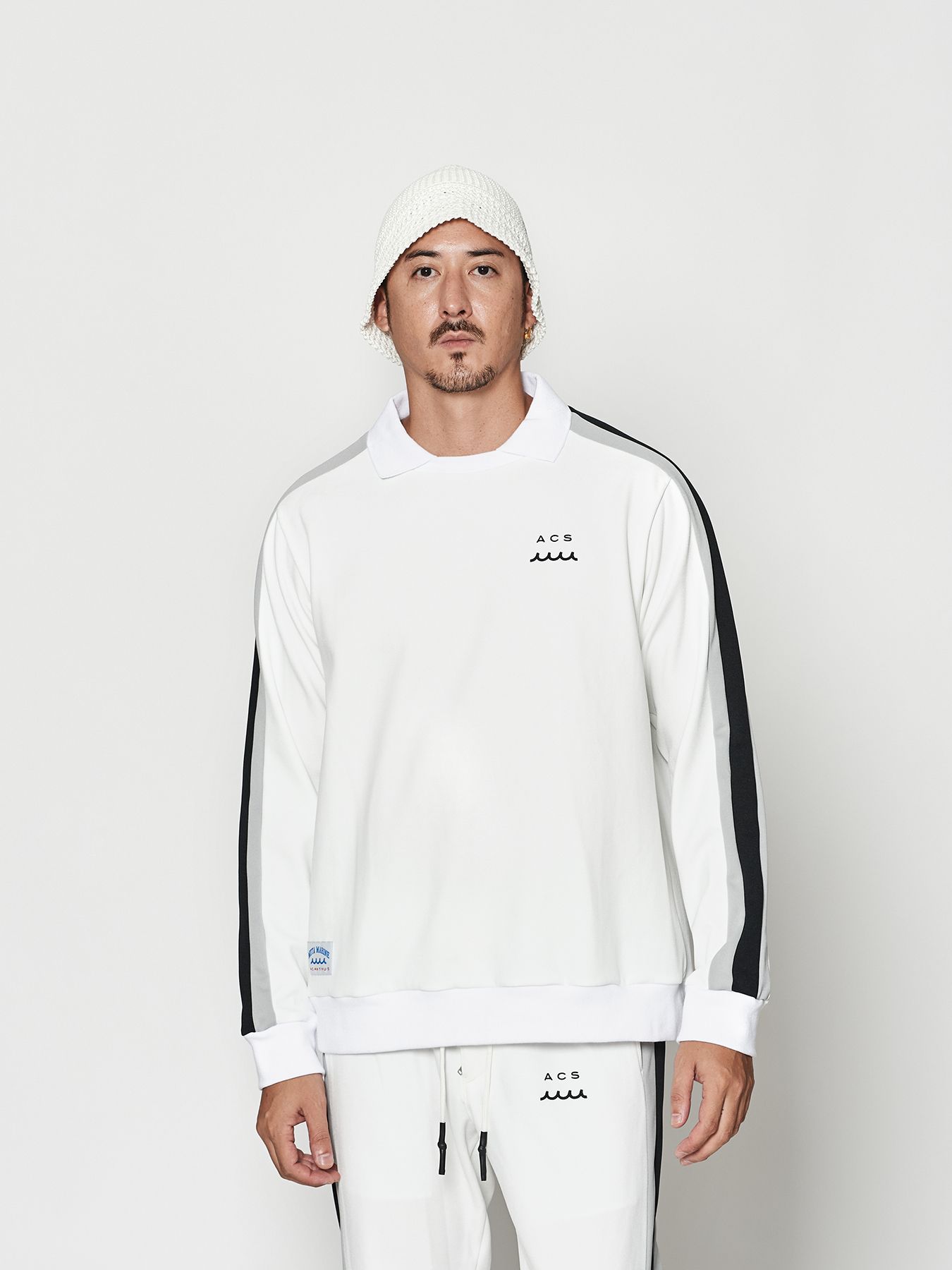 【予約品 10月9日(木) 締切】muta Polo Crewneck / 衿付スウェット / ホワイト【Acanthus × muta MARINE】