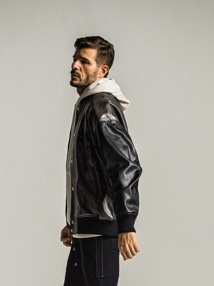 《予約9月1日18時締め》 leather Varsity jacket  / エコレザースタジャン / グレー