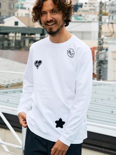 【予約品 5月8日(木) AM10時 締切】 5.6ozコットン天竺 CREATE YOUR OWN LUCK&マルチパッチワーク LS Tシャツ / ホワイト