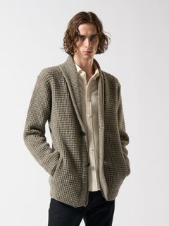 【予約品】 lomond shawl collar cardigan / カーディガン / グレー×ホワイト