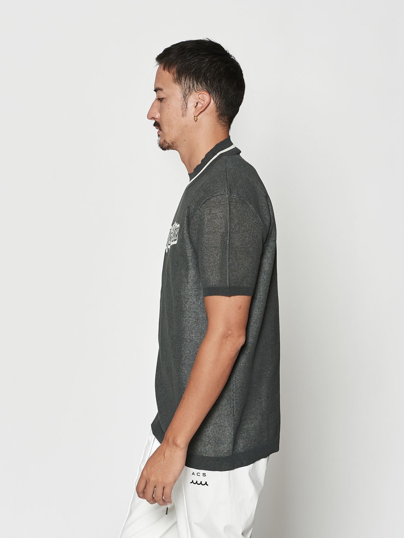 【予約品 10月9日(木) 締切】muta Sheer Knit S-S Top / シアーニットTシャツ / グレー【Acanthus × muta MARINE】