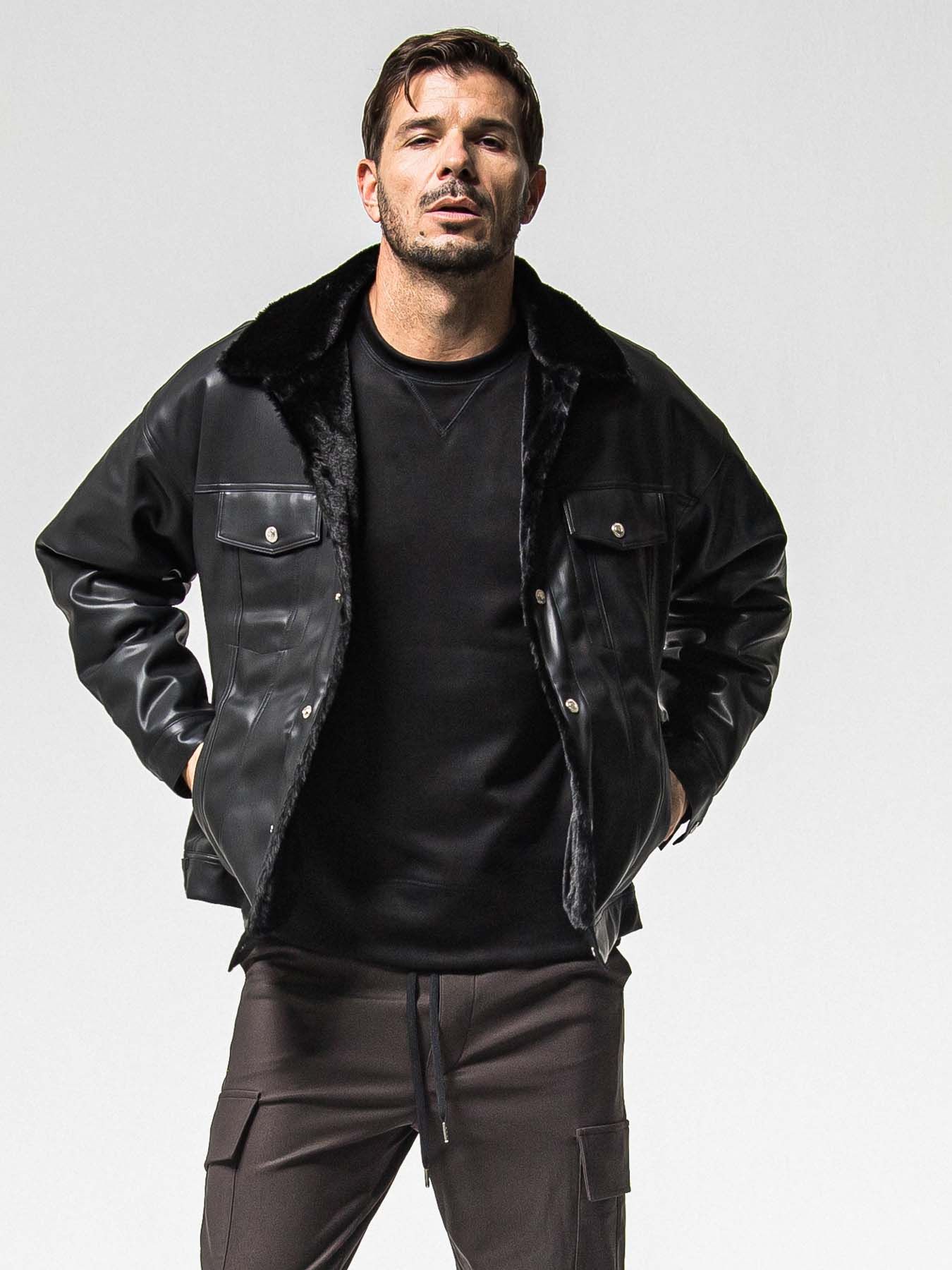 【予約品 8月31日(日) 締切】LEATHER FUR OVER G / レザーファーオーバーGジャケット / ブラック