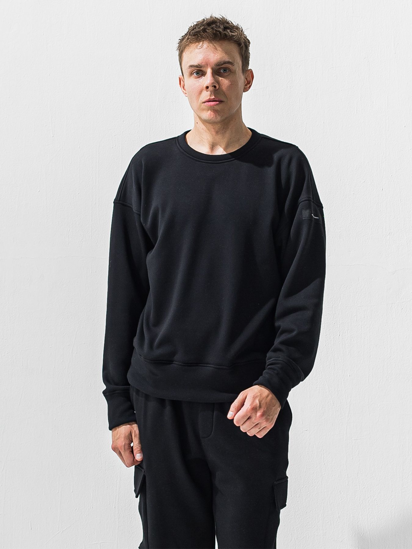 【予約品 9月6日(日) 締切】PIN ST RC VELOURS FLEECE DROP TRAINER / ピンストライプロゴ 裏起毛 ルーズトレーナー / ブラック