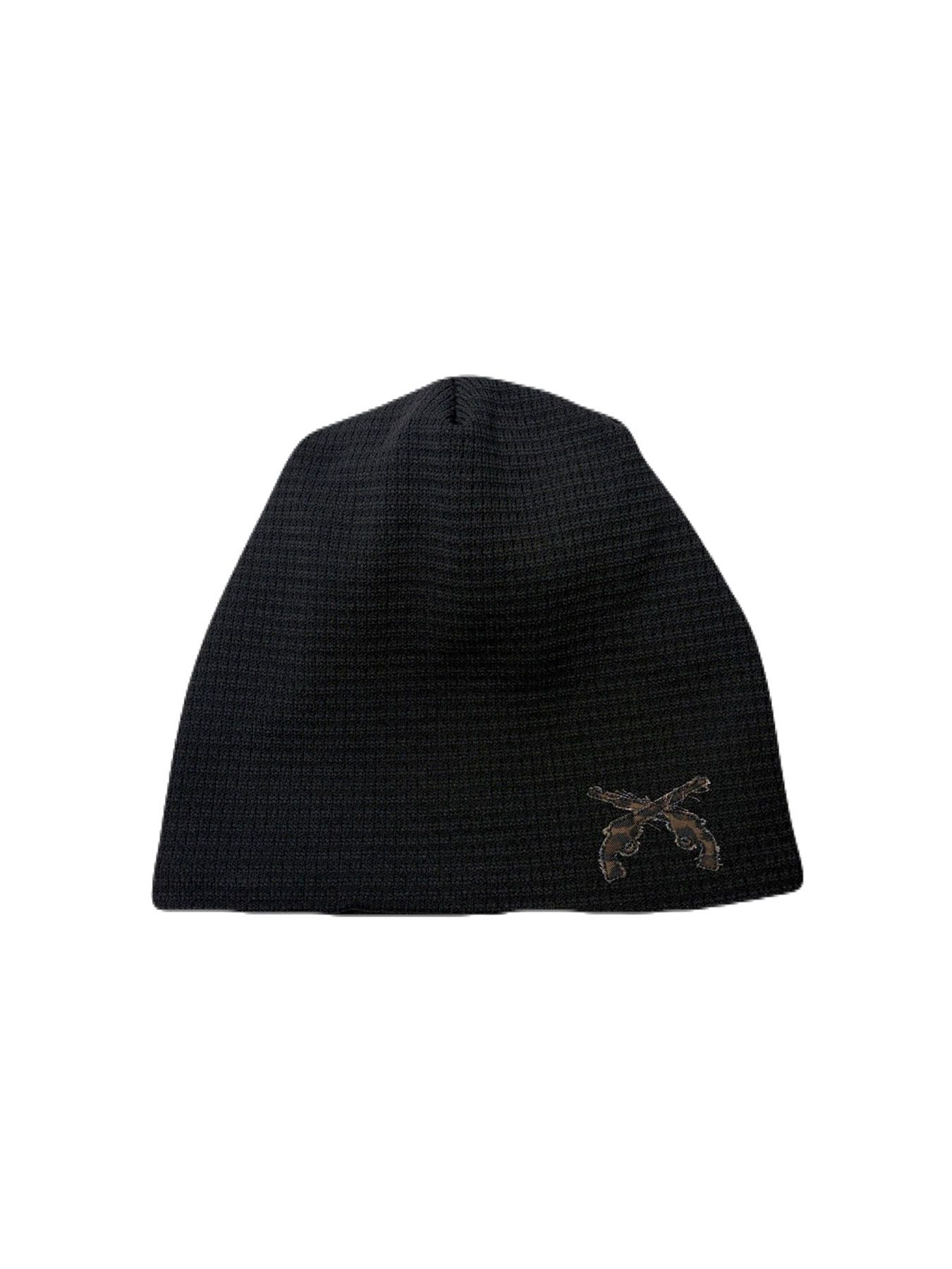 【予約品 3月9日(月) 18:00 締切】LEOPARD PATCH BEANIE / レオパードパッチ ビッグワッフルビーニー / ブラック