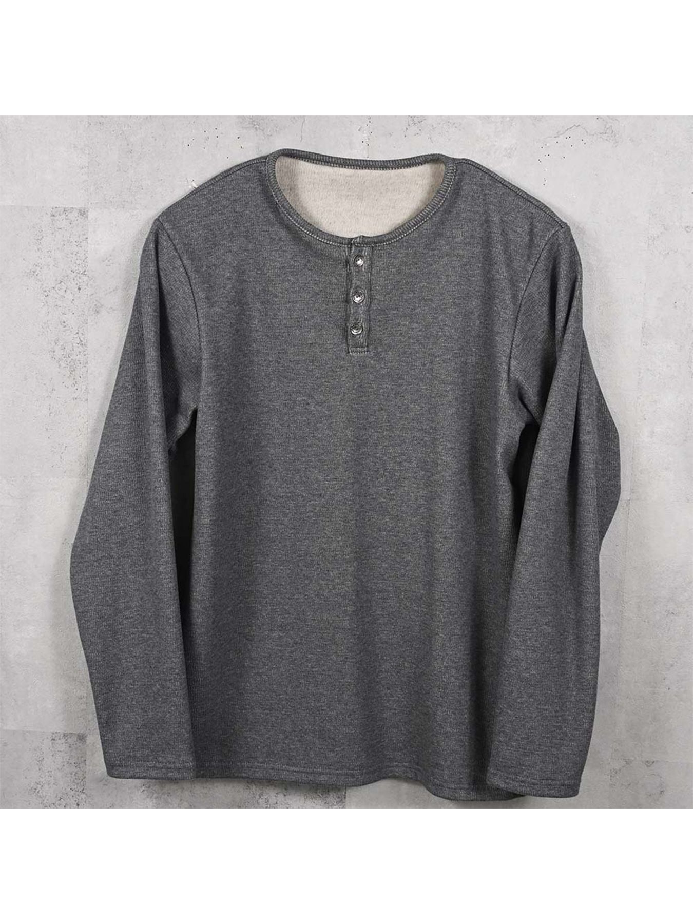 【予約品 9月6日(日) 締切】VELOURS FLEECE THERMAL HENRY / 裏起毛ハニカムサーマルヘンリーネック / グレー