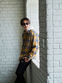 フード脱着muta Hooded Flannel Shirts / フードシャツジャケット / イエロー【Acanthus × muta MARINE】