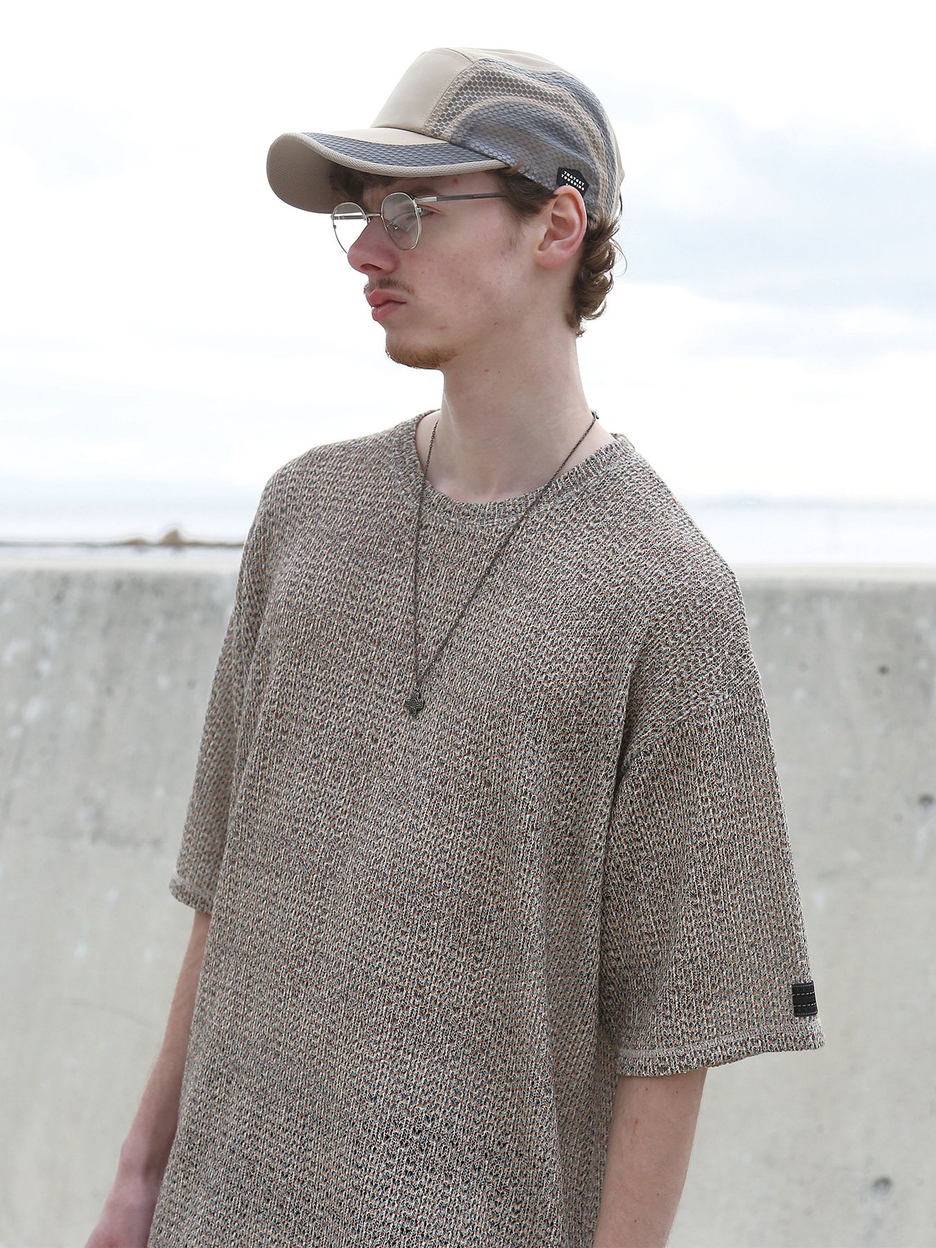 MIXED-MESH KNIT / メッシュニット Tシャツ / ミックスドナチュラル【QUOLT】