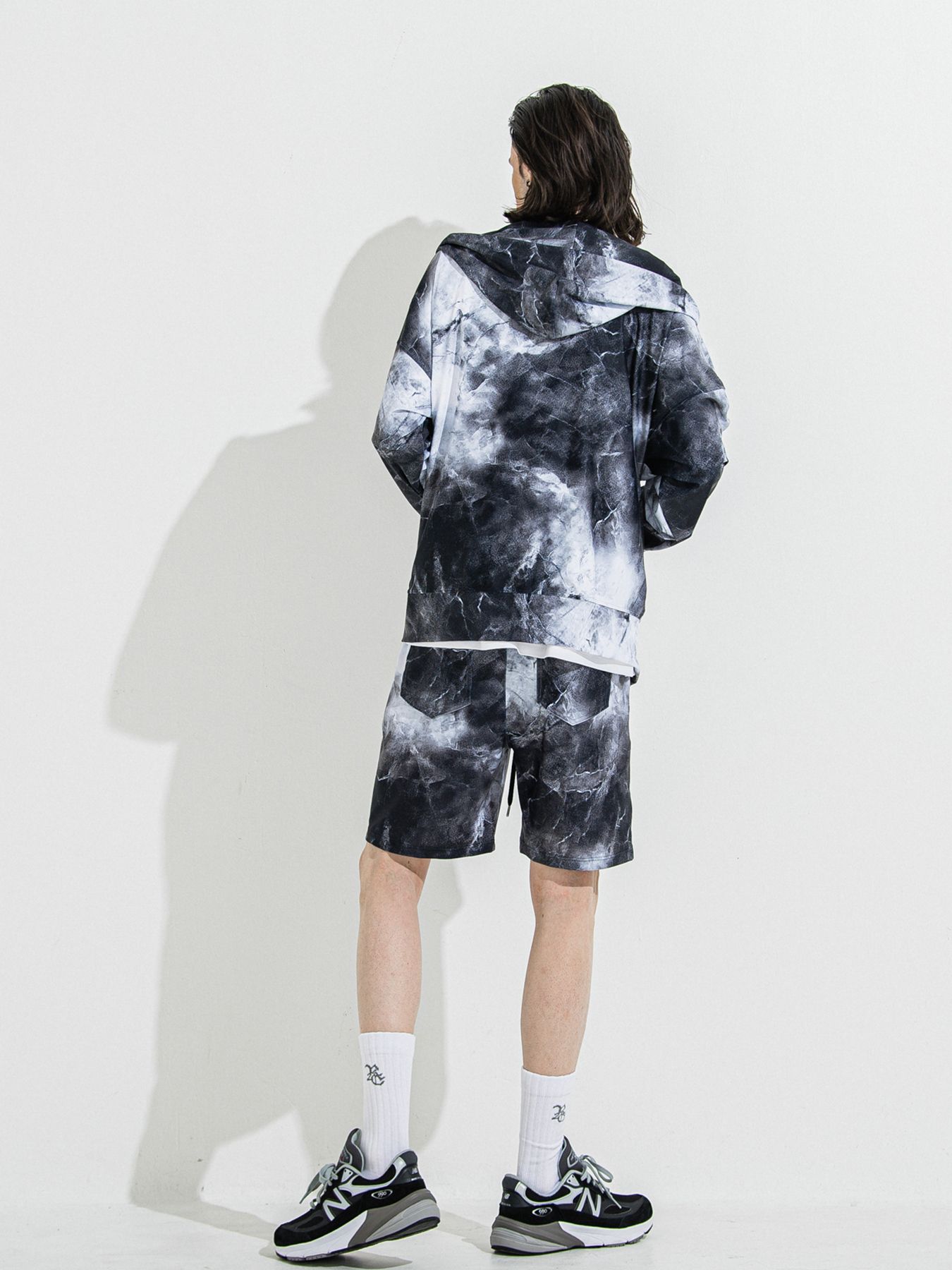 【予約品 】RASH OVER ZIPUP HOODIE / ラッシュガード オーバーサイズジップアップパーカー / マーブルブラック