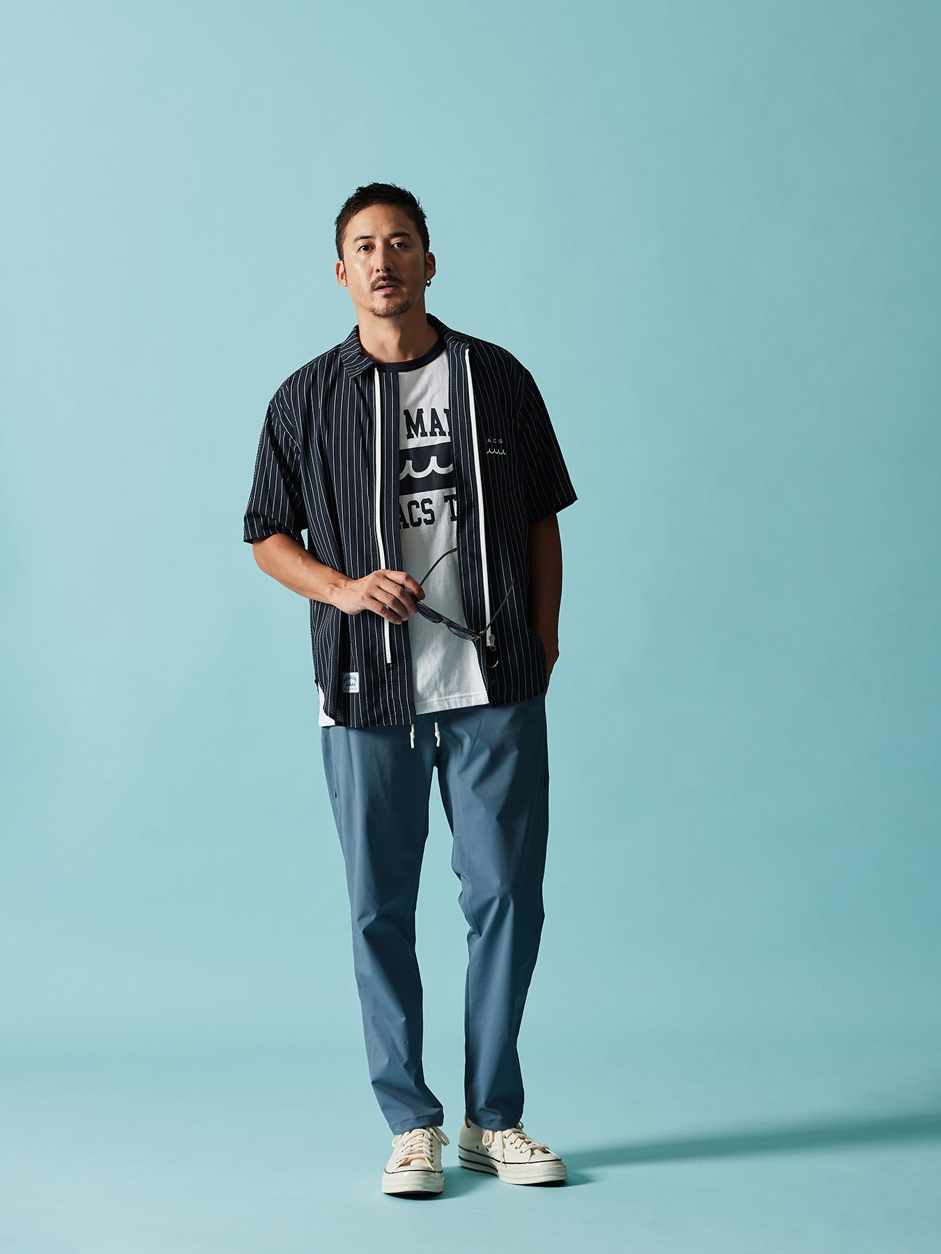 【予約品 10月9日(木) 締切】muta Dot Air(R) Zip Up S-S Shirt / ZIP半袖シャツ / ネイビーストライプ【Acanthus × muta MARINE】