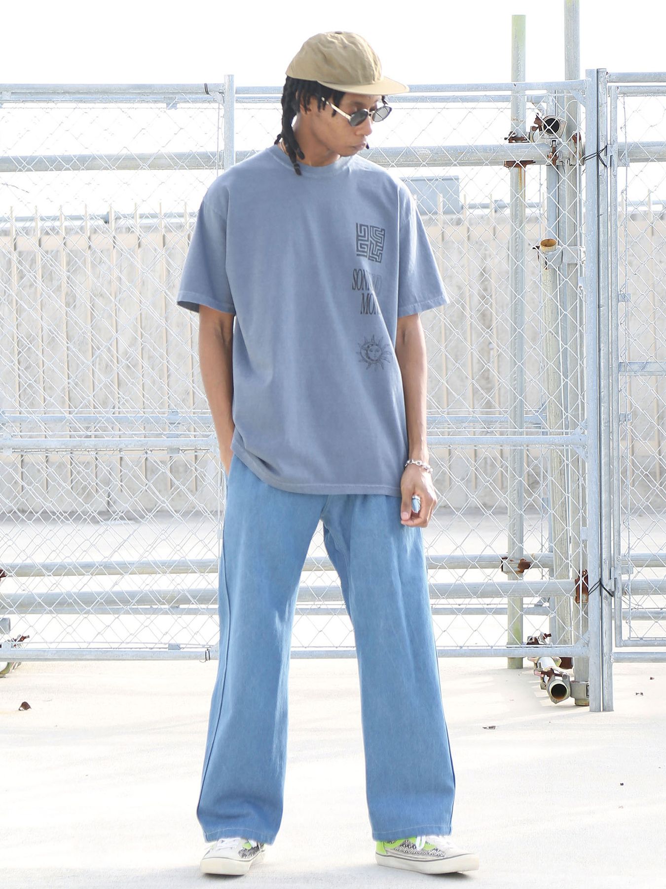 DENIM-MESH PANTS / アイスブルー【QUOLT】