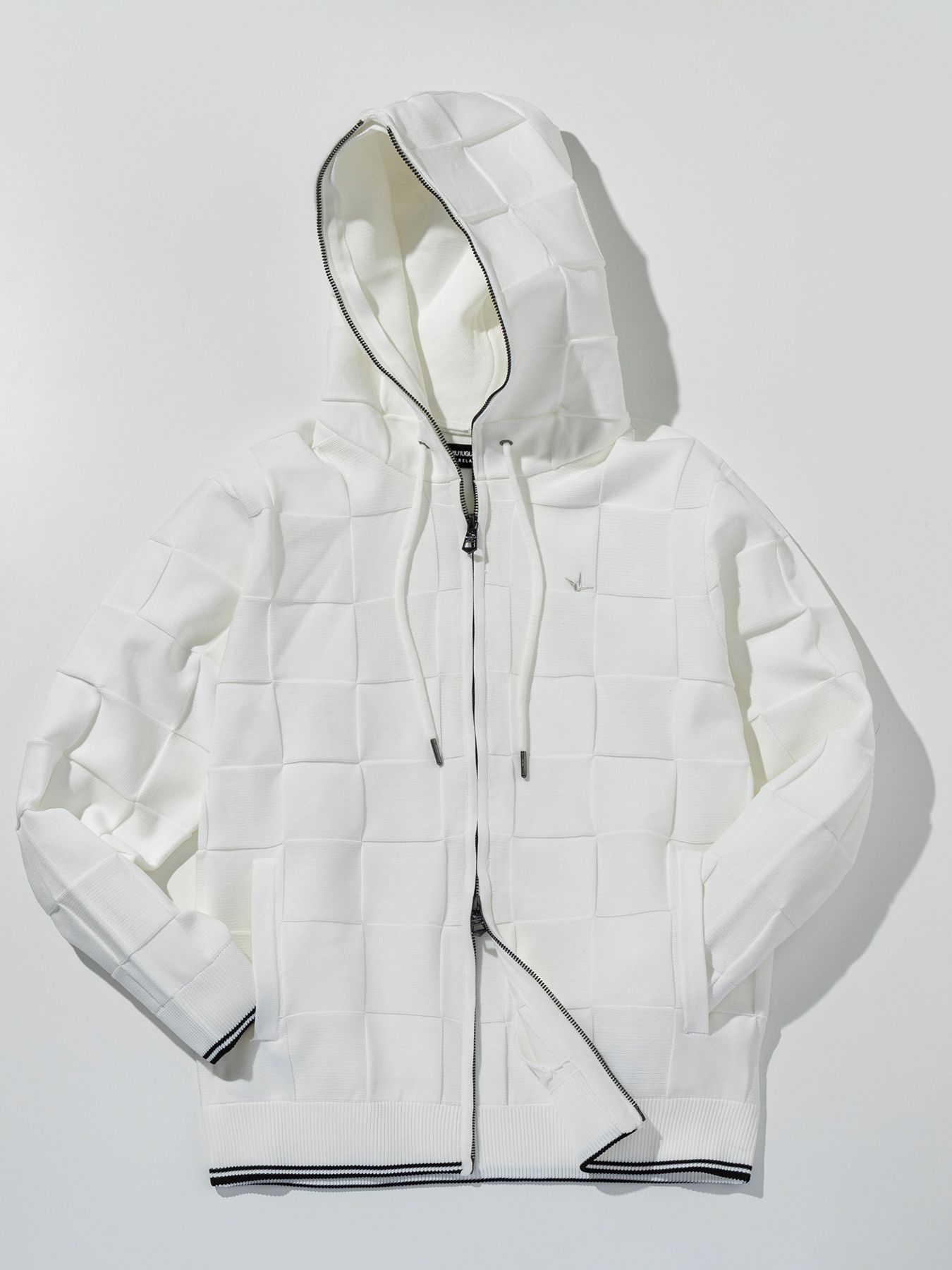 ブロックニットジップアップフーディー / ホワイト