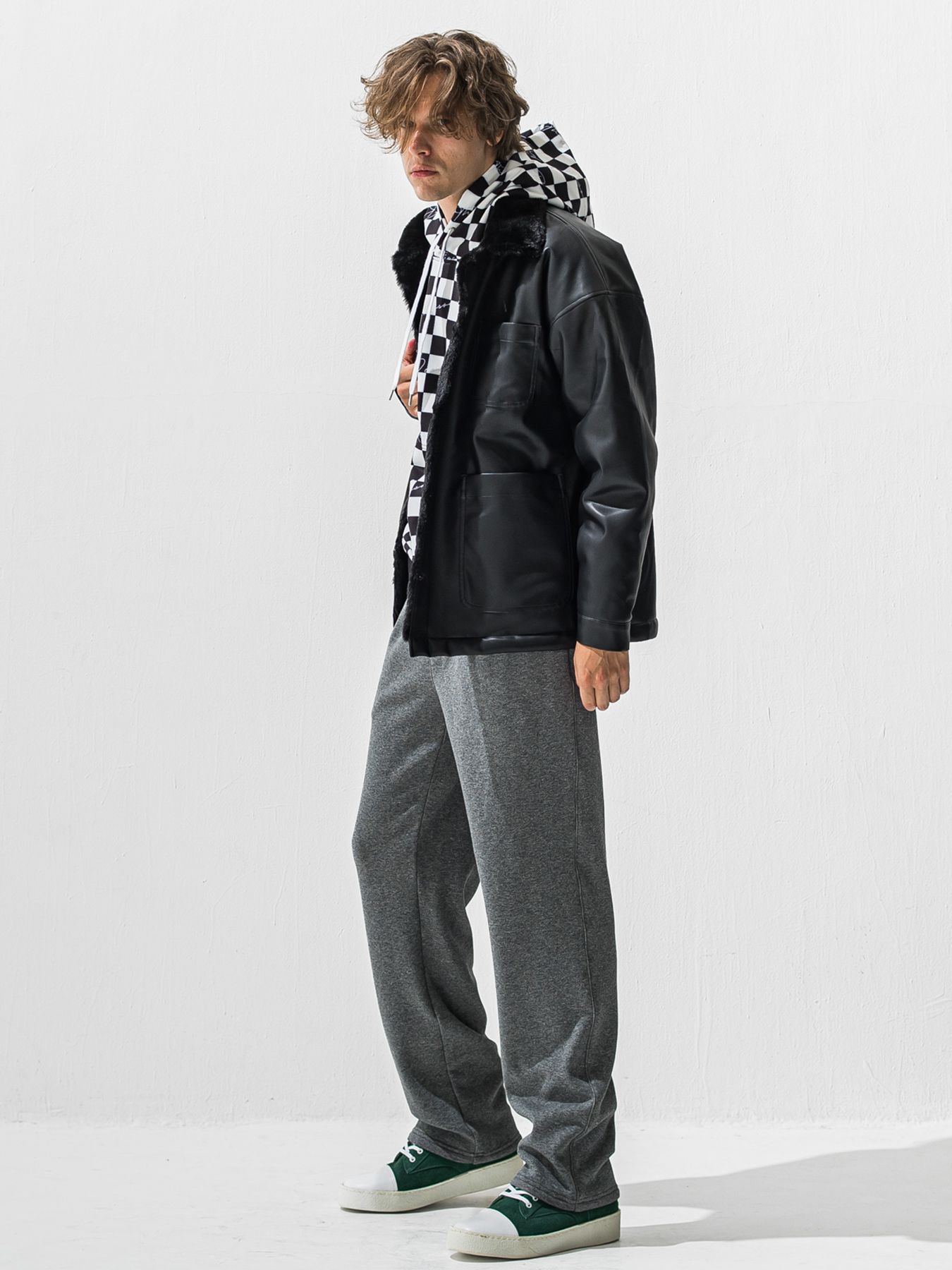 【予約品 9月6日(日) 締切】LEATHER FUR COVERALL / レザー ファー カバーオール / ブラック