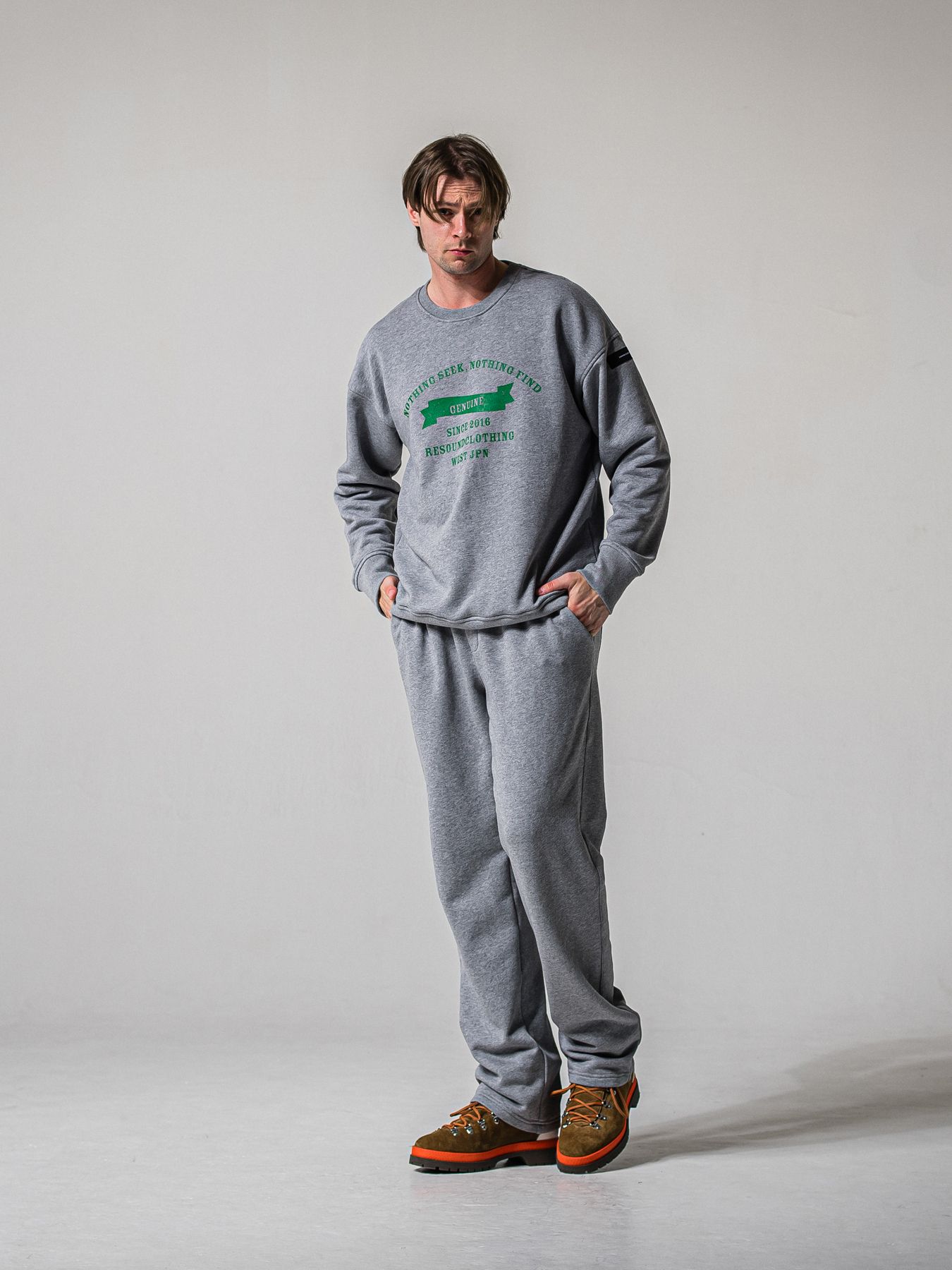 【予約品 11月16日(日) 締切】HF URAKE COLLEGE DROP TRAINER / 裏毛 カレッジロゴルーズ トレーナー / グレー