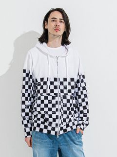 【予約品 】RASH OVER ZIPUP HOODIE / ラッシュガード オーバーサイズジップアップパーカー / チェッカーフラッグ