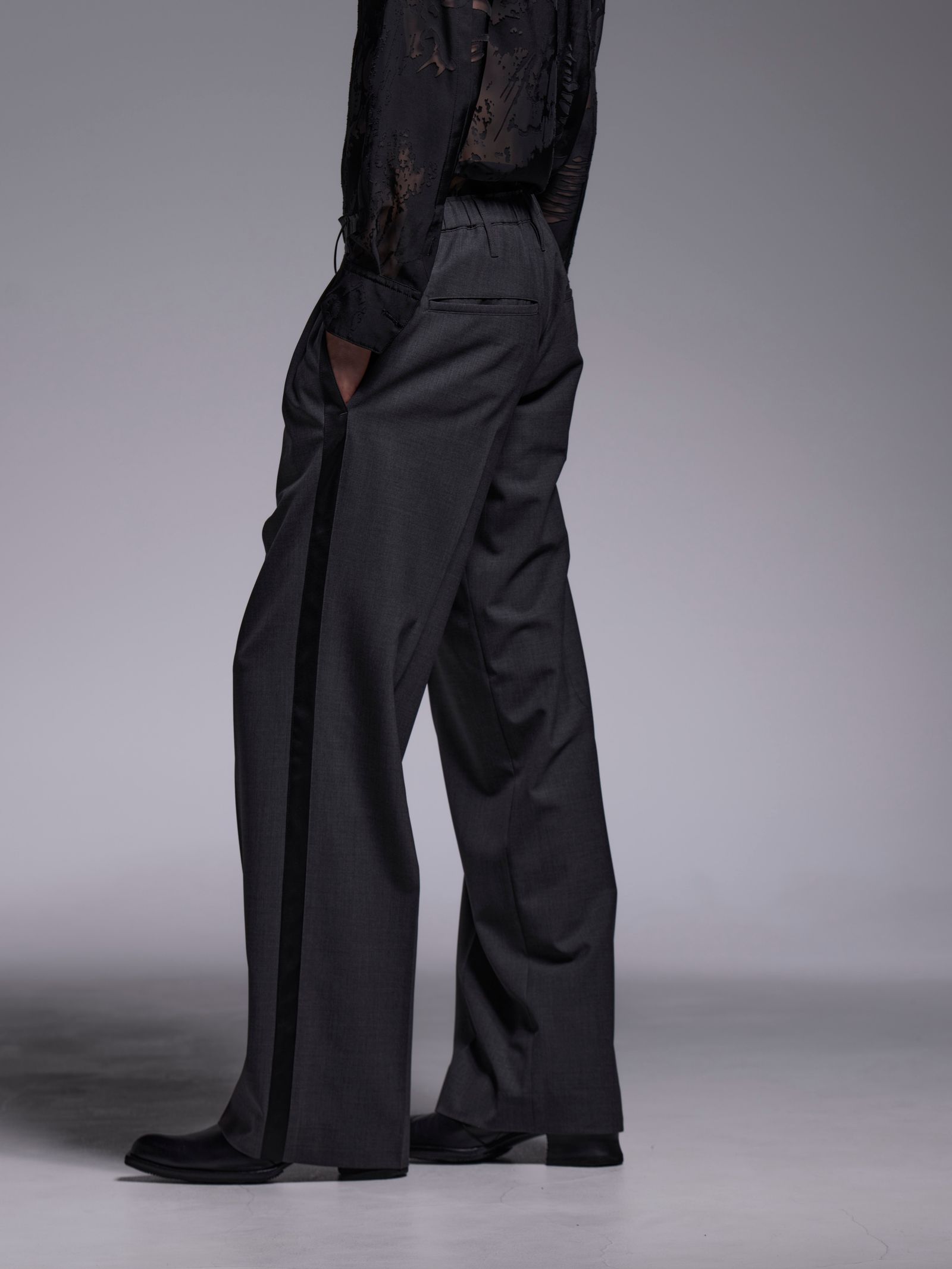 【予約品 1月4日(日) 締切】Side Line Wide Slacks / サイドライン ワイドスラックス / グレー