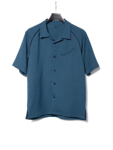 【予約品 10月13日(月) 締切】Polyester Stretch Twill H/S Bowling Shirt / ポリエステル ストレッチ ツイル 半袖 ボーリングシャツ / ブルーグリーン