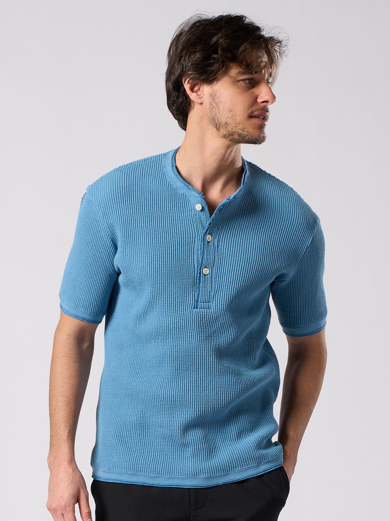 【予約品 1月25日(日) 締切】waffle henley S/S / ワッフルヘンリー ショートスリーブ / ライトブルー
