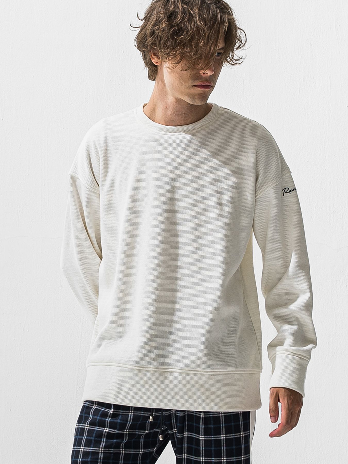 【予約品 9月6日(日) 締切】VELOURS FLEECE THERMAL LOOSE TRAINER / 裏起毛 ハニカムサーマル ルーズトレーナー / ホワイト
