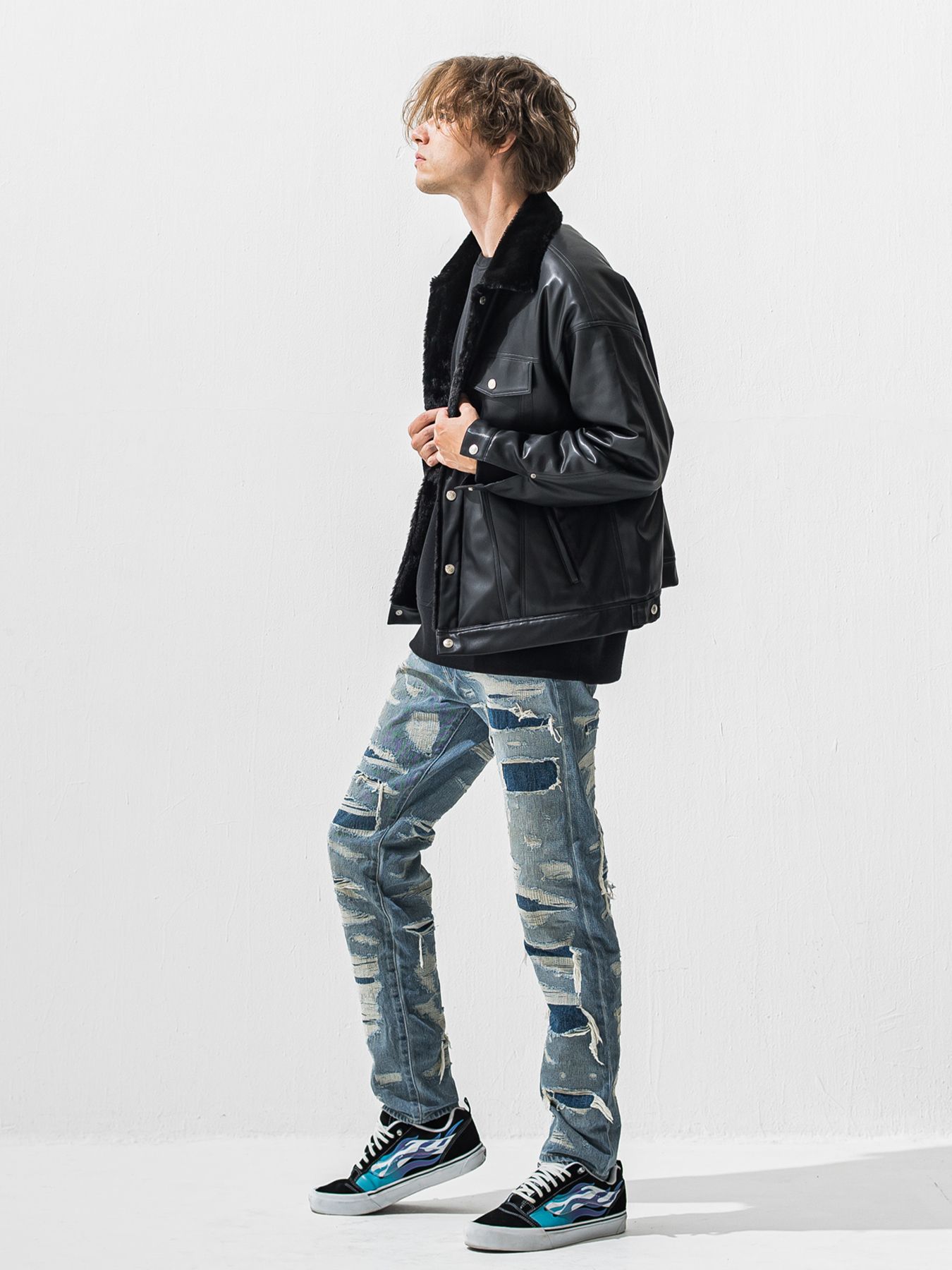 【予約品 9月6日(日) 締切】LEATHER FUR OVER G / レザー ファー オーバー Gジャン / ブラック
