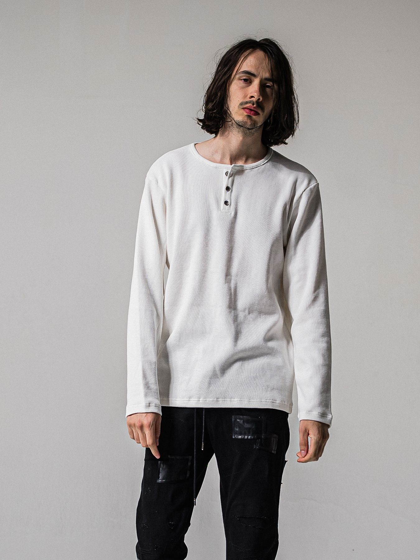 【予約品 11月16日(日) 締切】WAFFLE HENRY / ワッフルサーマル ヘンリーネック / ホワイト