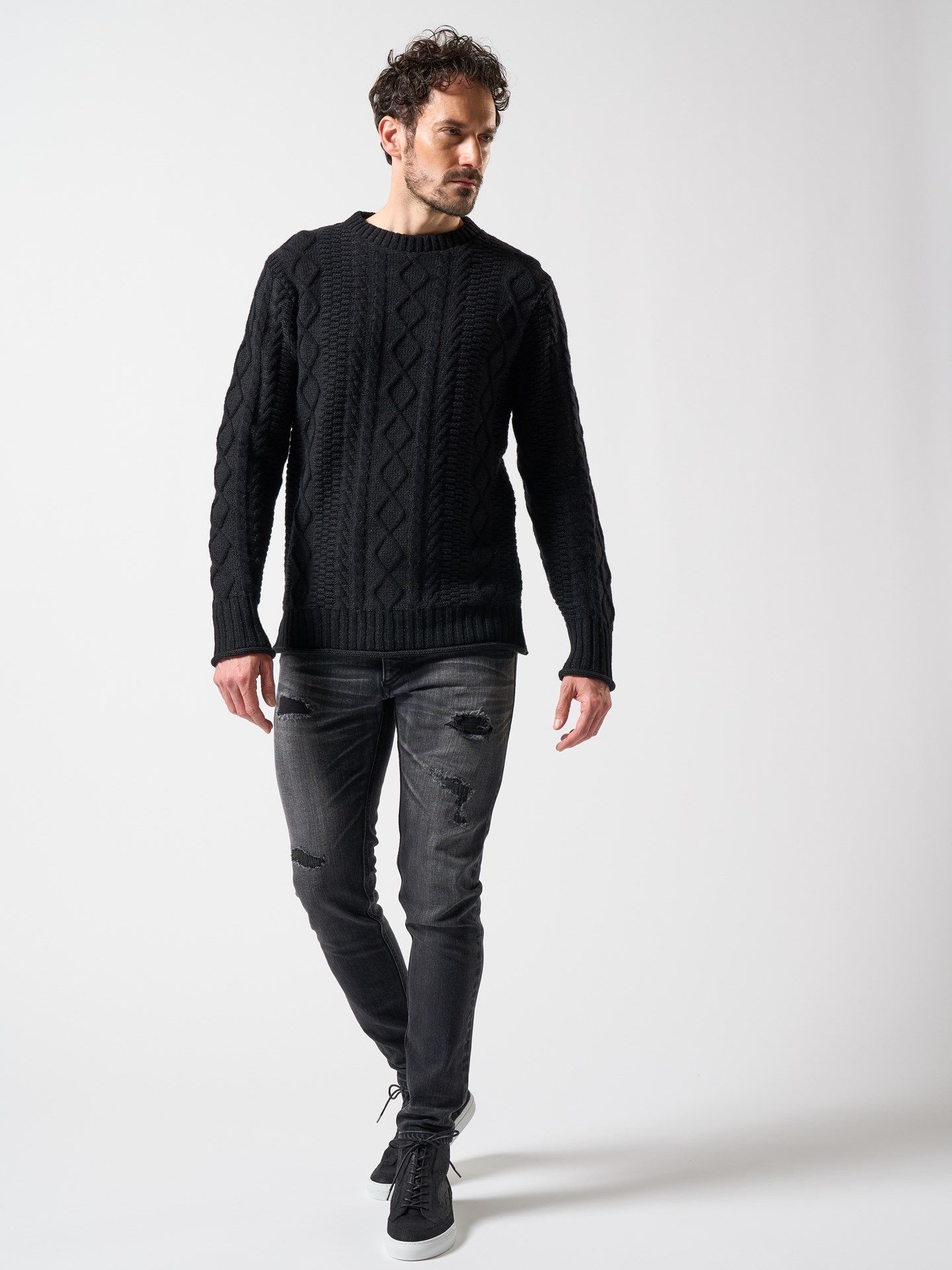 plating cable knit turtle / プルオーバー / ブラック