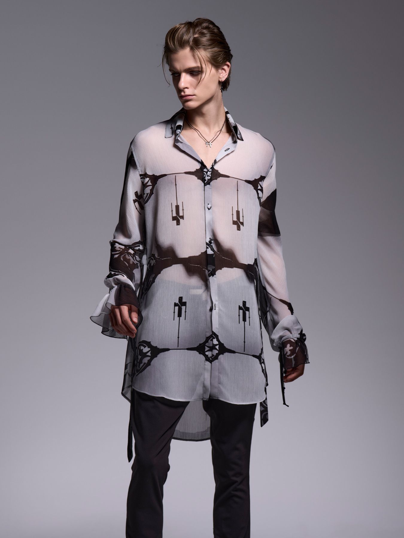 【予約品 1月4日(日) 締切】Gather Sleeve Shirt / ギャザースリーブシャツ / ブラック&グレー