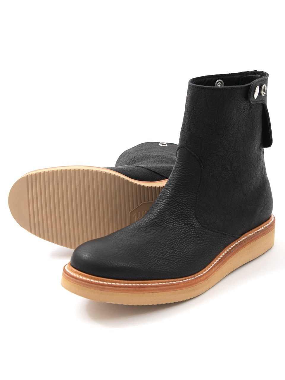 フルタンニン ピット鞣し シュリンク ホース ハイド シングルライダース バックジップ ブーツ /  Boots  / ブラック 【STRUM】