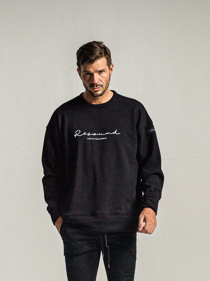 裏起毛handwriting rogo  velours fleece drop trainer  / ルーズトレーナー / ブラック