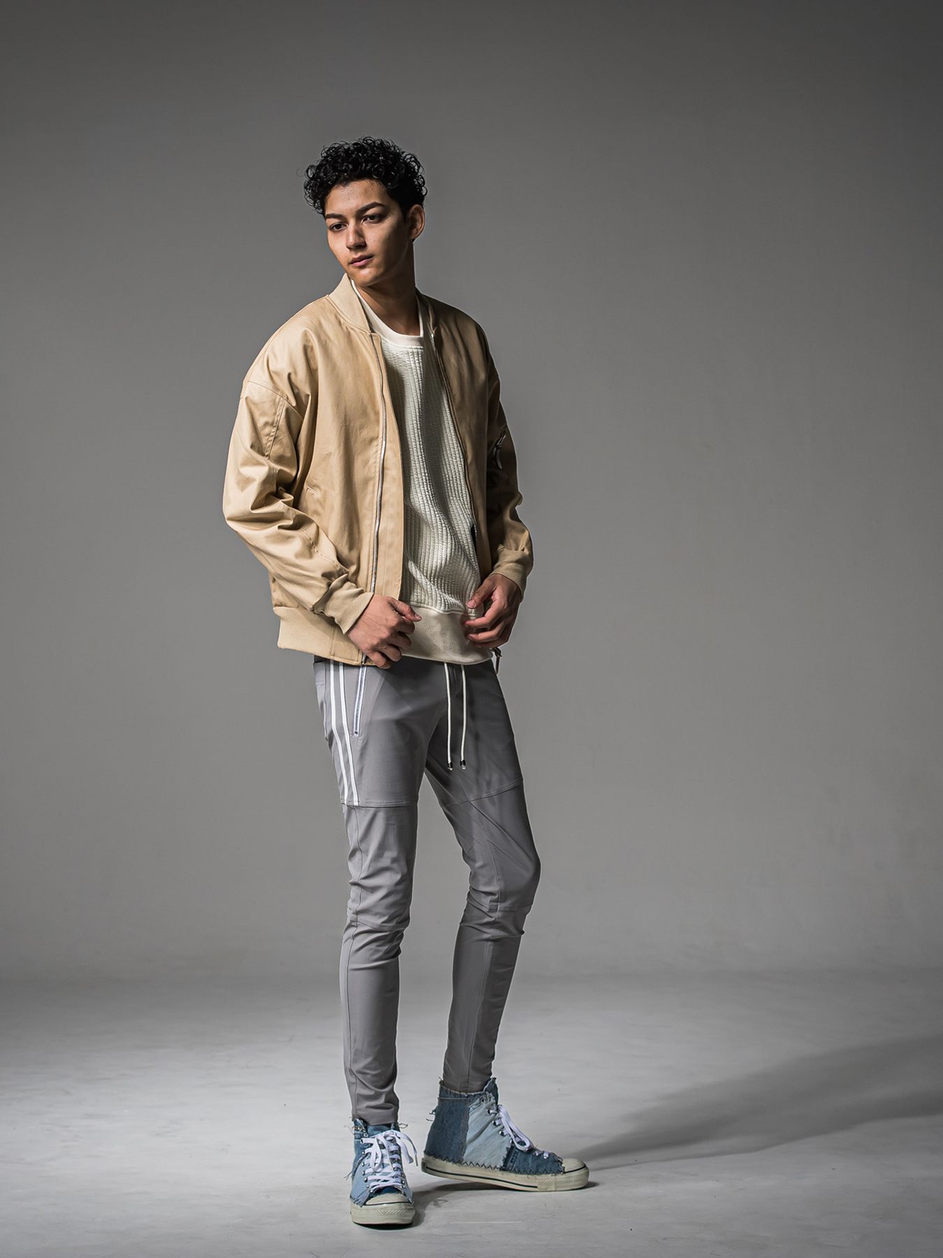 【予約品 】STRIPE QUILTING DROP TRAINER / ストライプキルティング ルーズトレーナー / オフ