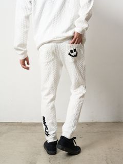 【予約品 5月8日(木) AM10時 締切】 ケーブルジャガードダブルフェイス サガラ刺繍リブパンツ / ホワイト