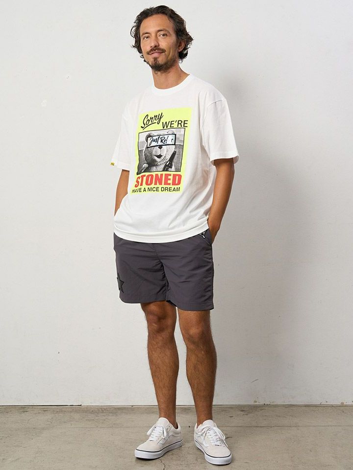 5.6ozコットン天竺 STONEDシークイン SS Tシャツ / ホワイト 【STUD MUFFIN(スタッドマフィン)】