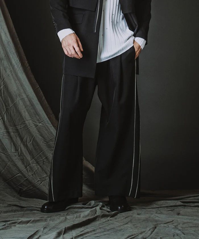 サイドZIPイージーワイドトラウザーズ/ ブラック【NOID.】