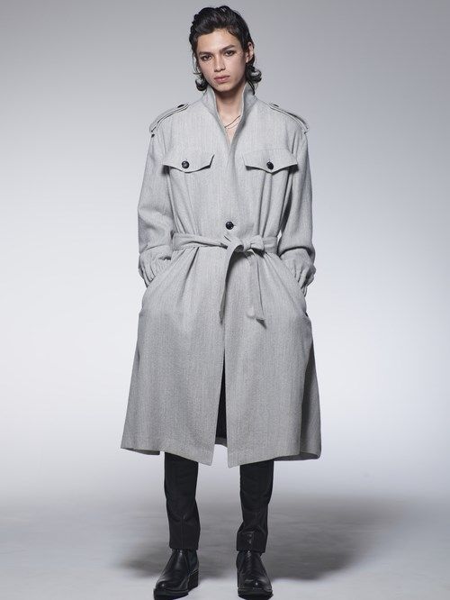 《予約品》 StandCollarDrapeCoat / スタンドカラードレープコート / ライトグレー 【kiryuyrik】 10月以降入荷予定