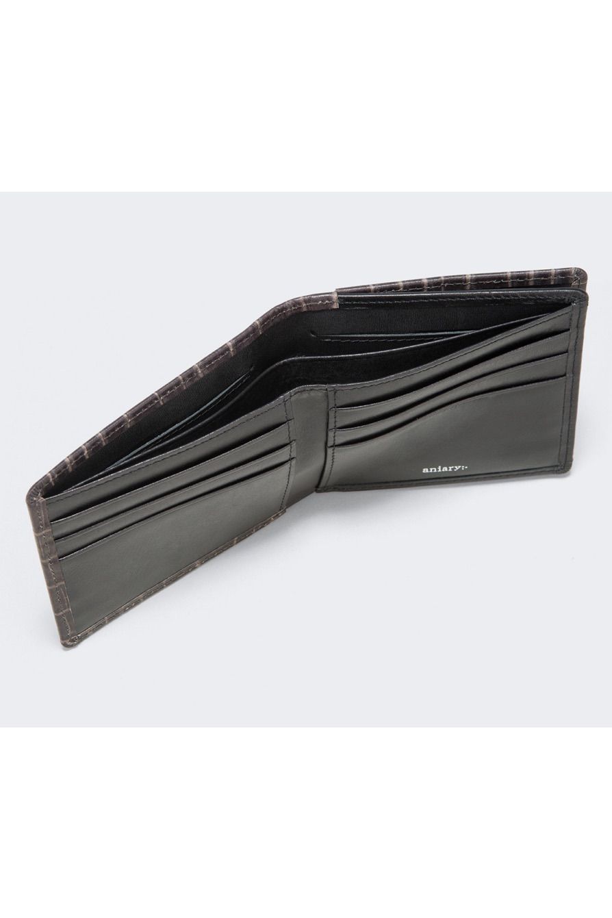 二つ折り財布 Tint Embossing Leather / Pale Black 【aniary】