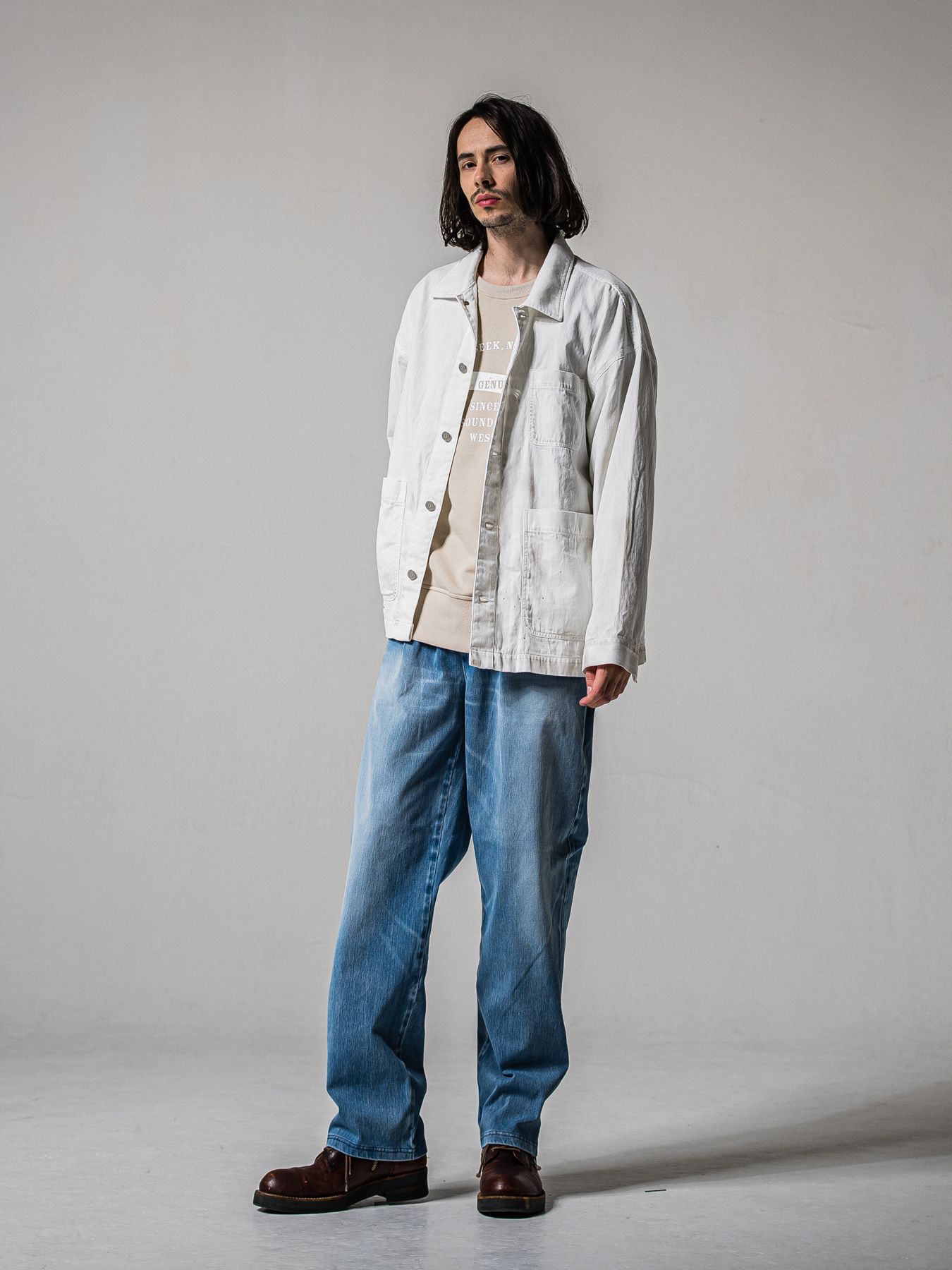 【予約品 11月16日(日) 締切】HF URAKE COLLEGE DROP TRAINER / 裏毛 カレッジロゴルーズ トレーナー / グレージュ