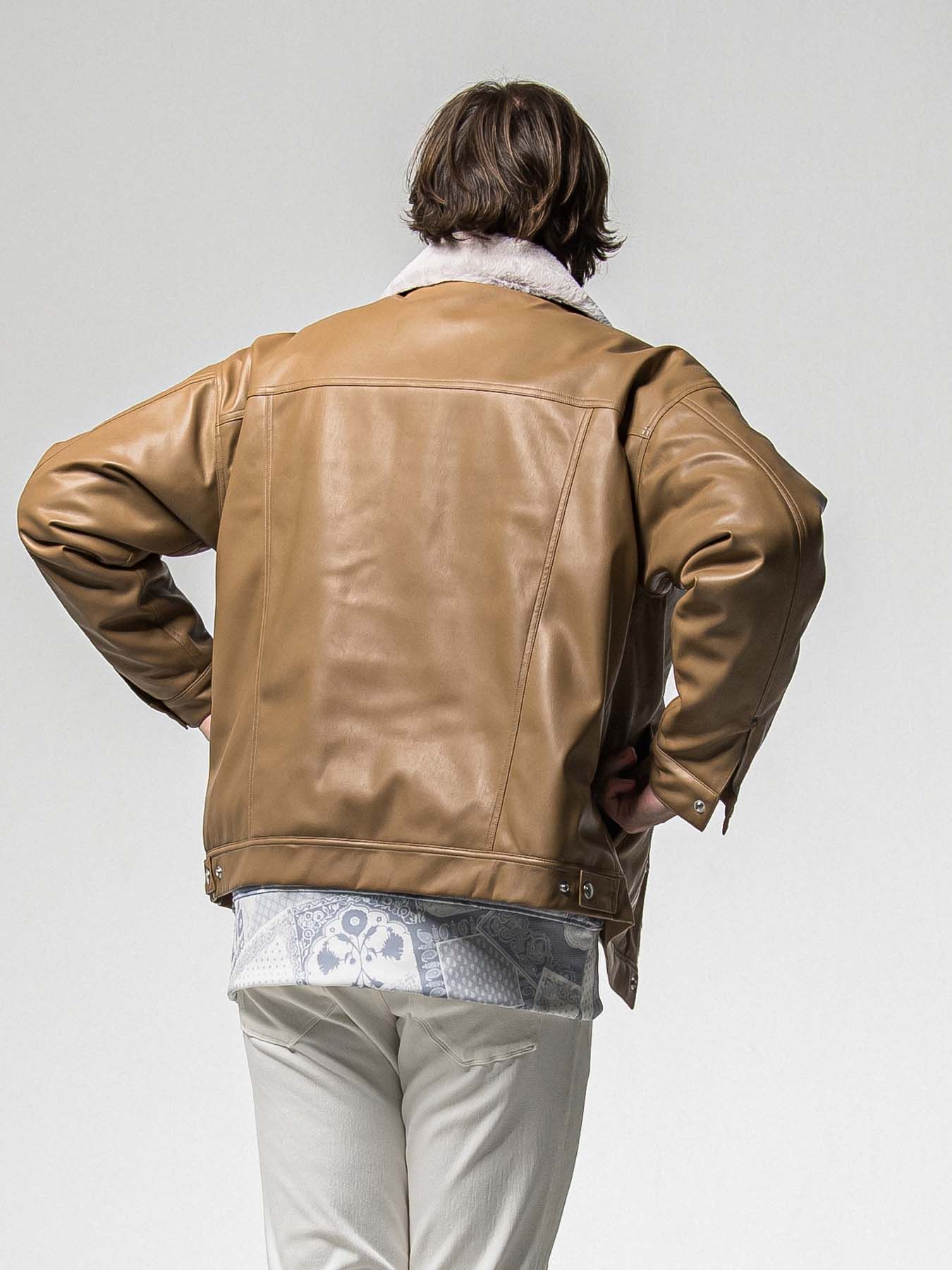 【予約品 8月31日(日) 締切】LEATHER FUR OVER G / レザーファーオーバーGジャケット / キャメル