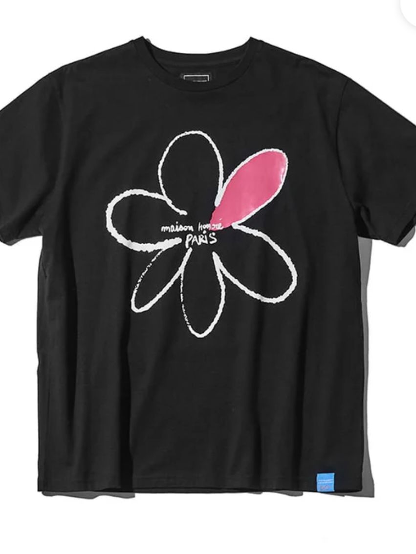 フローレント プリント T-Shirt / ブラック×ピンク 【メゾン・オノレ パリ】