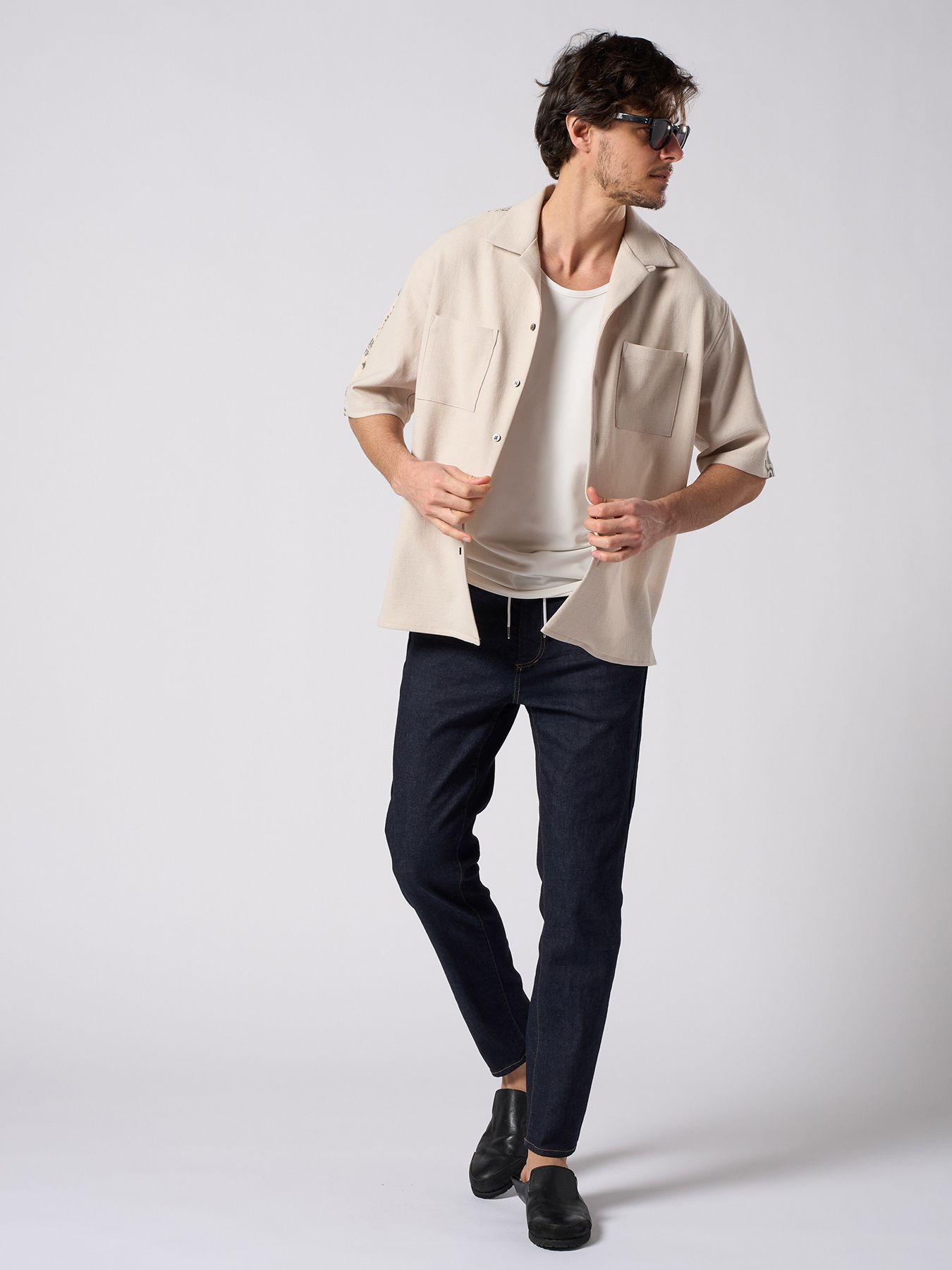 【予約品 1月25日(日) 締切】bandana print panel open shirt / バンダナプリントパネル オープンカラーシャツ / ベージュ