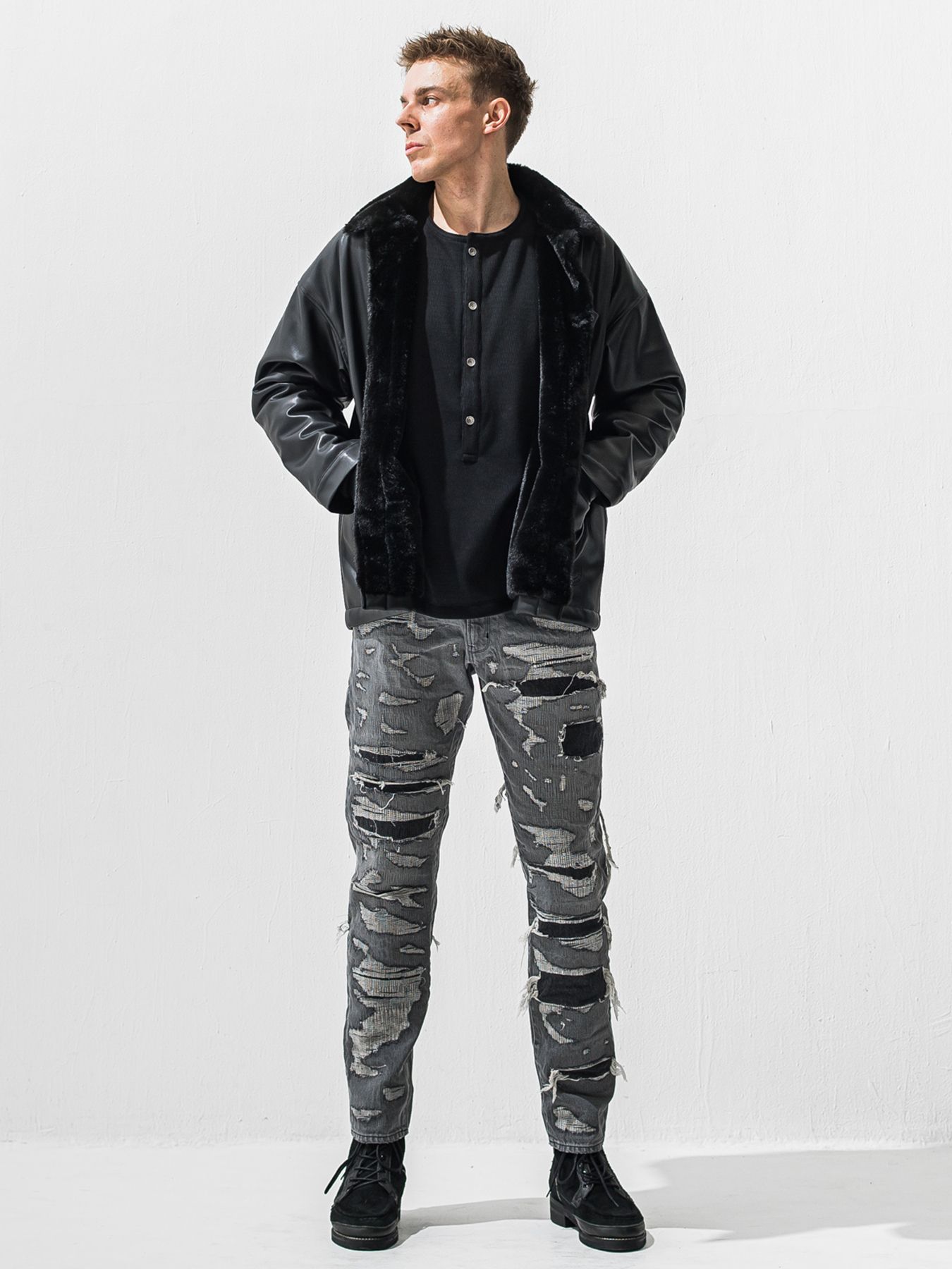 【予約品 9月6日(日) 締切】SCOTT JEANS / ライトオンスヴィンテージジーンズ / ブラック スペシャルクラッシュ