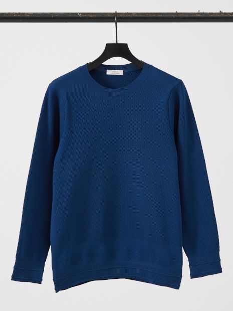 サーマルワッフル 長袖カットニット 青【5351 POUR LES HOMMES】
