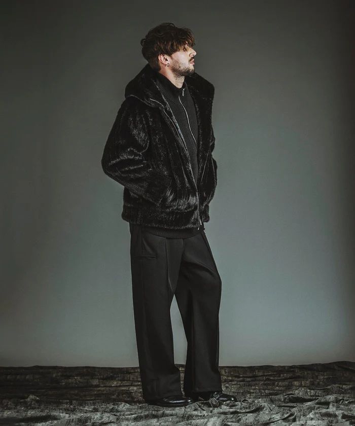 フェイクファーBIGフーデッドBLZ BLACK ブラックストライプ【NO ID.】