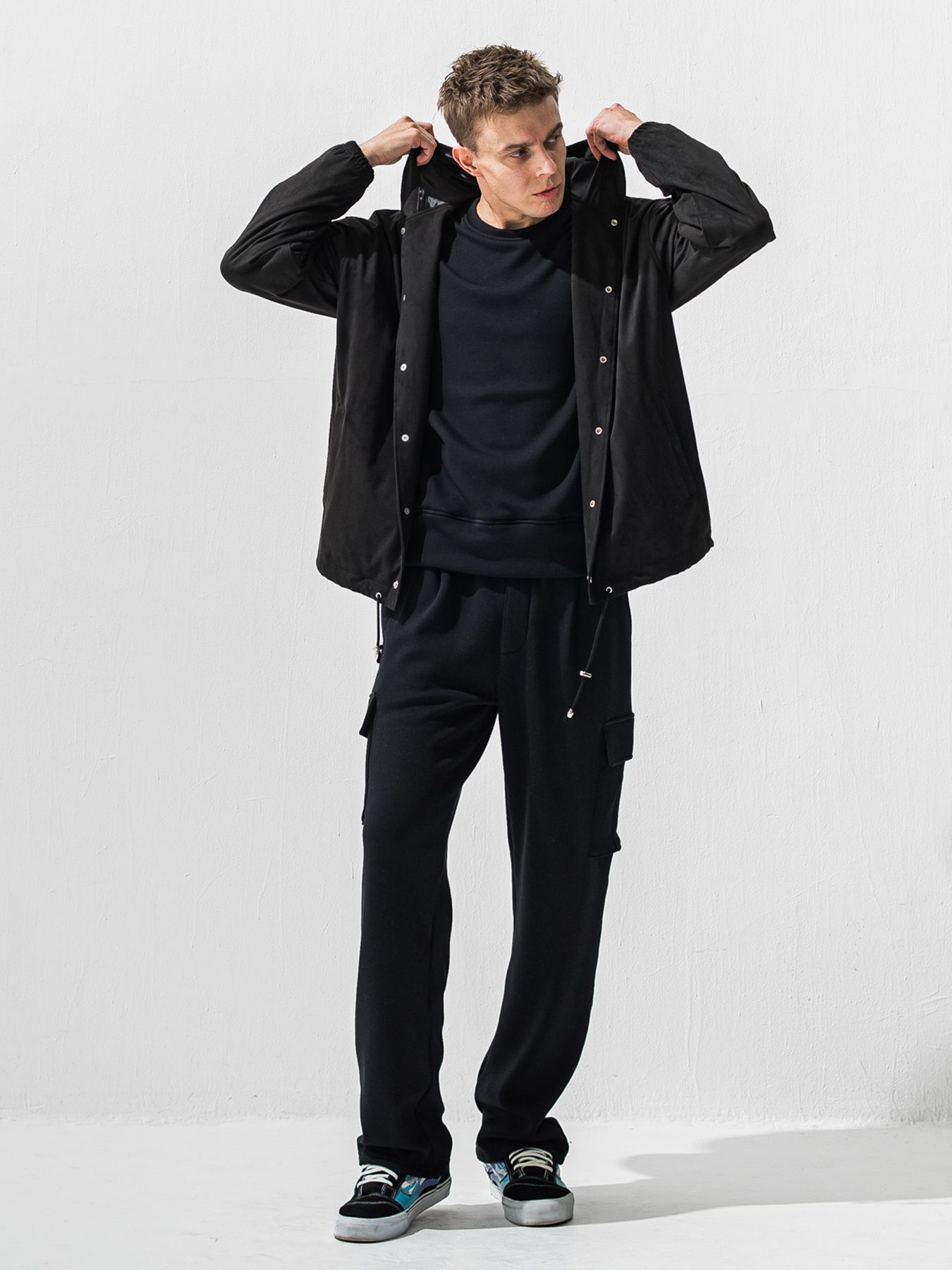 【予約品 9月6日(日) 締切】PIN ST RC VELOURS FLEECE DROP TRAINER / ピンストライプロゴ 裏起毛 ルーズトレーナー / ブラック