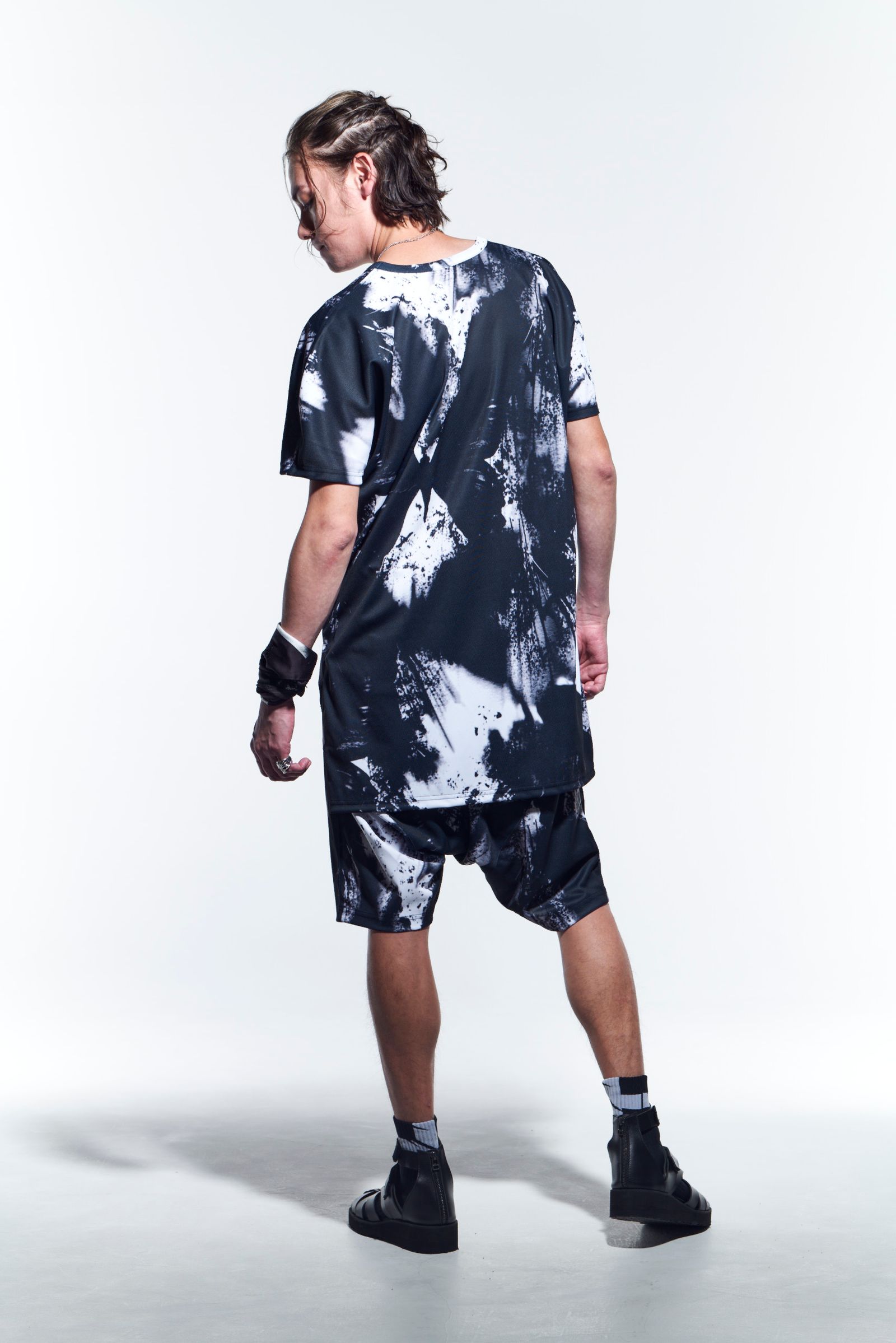 《予約品》 SaruelShortPants サルエルパンツ InkJetPrintJersey / Black&Grey 【kiryuyrik】 5月入荷予定
